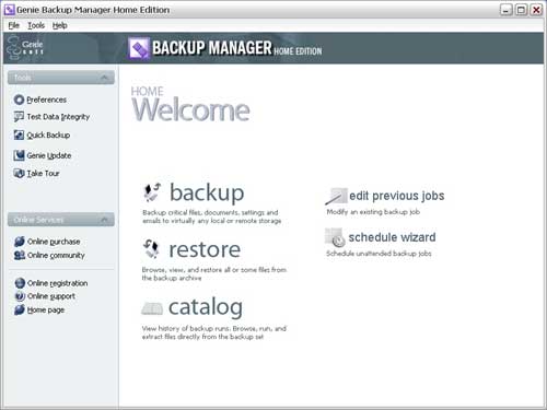 Genie Backup Manager 5.0 software screenshot