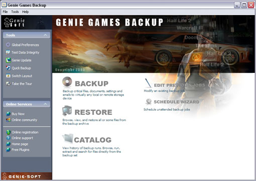 Genie Games Backup 6.0 software screenshot
