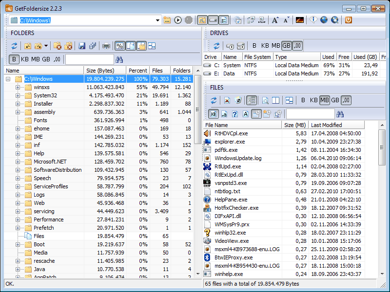 GetFoldersize 3.1.20 software screenshot