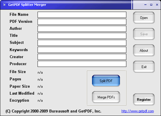 GetPDF Splitter Merger 3.01 software screenshot