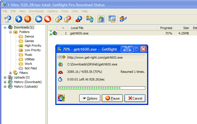 GetRight 6.5 software screenshot