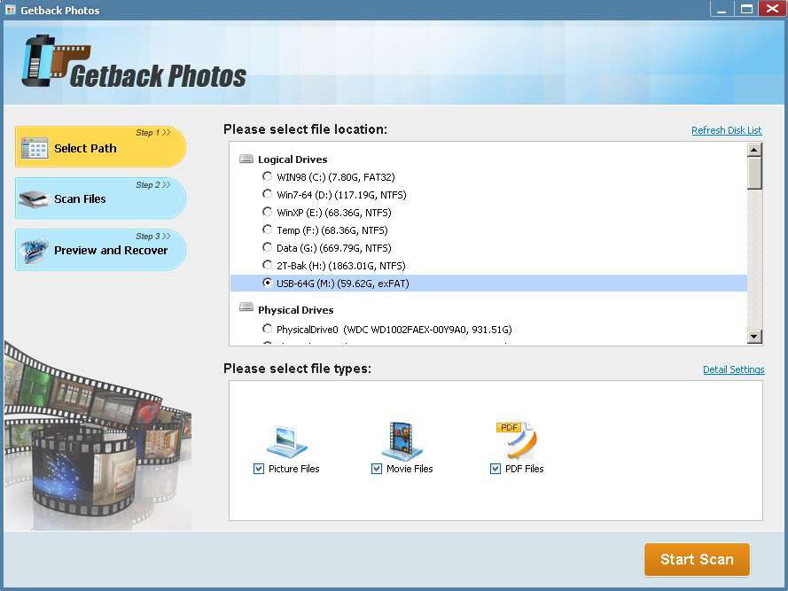 Getback Photos 2.1 software screenshot
