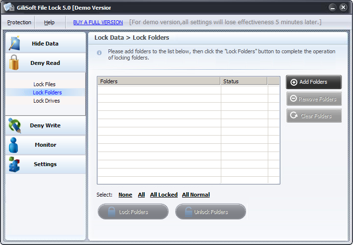 Gili File Lock 6.5.2 software screenshot