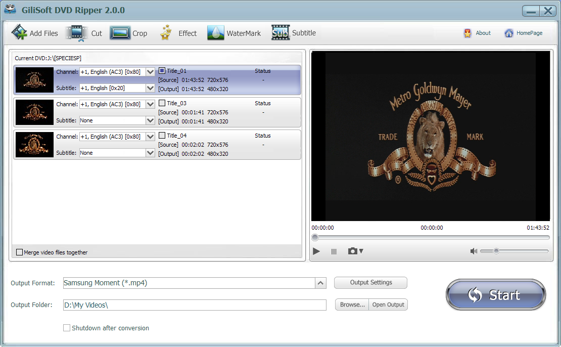 GiliSoft DVD Ripper 4.5.0 software screenshot