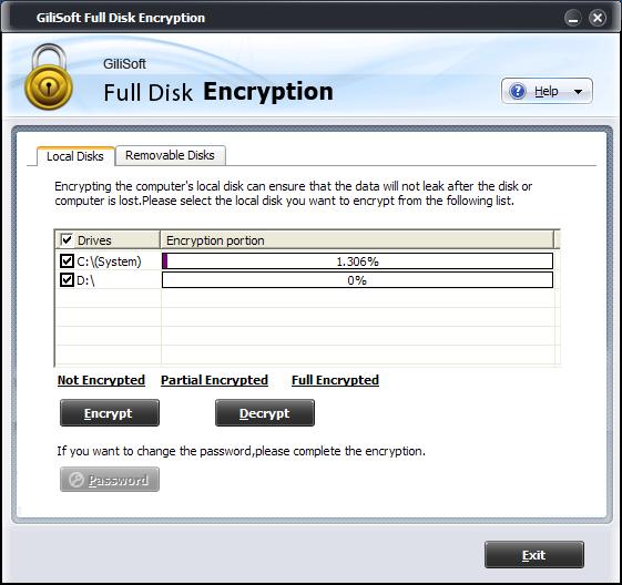 GiliSoft Full Disk Encryption 3.7.0 software screenshot