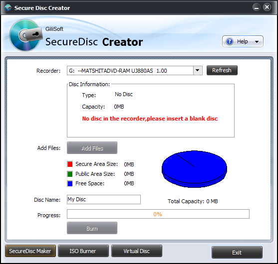 GiliSoft Secure Disc Creator 7.0.0 software screenshot
