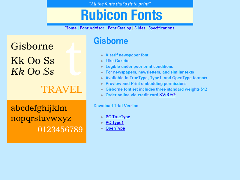 Gisborne Font Type1 2.00 software screenshot