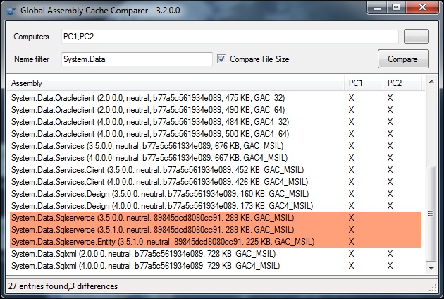 Global Assembly Cache Compare 3.3 software screenshot