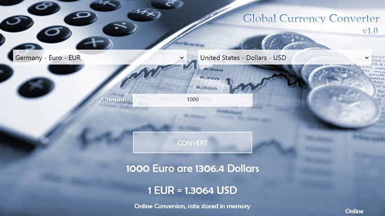 Global Currency Converter for Windows 8 1.0 software screenshot
