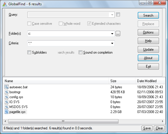 GlobalFind 1.06 software screenshot