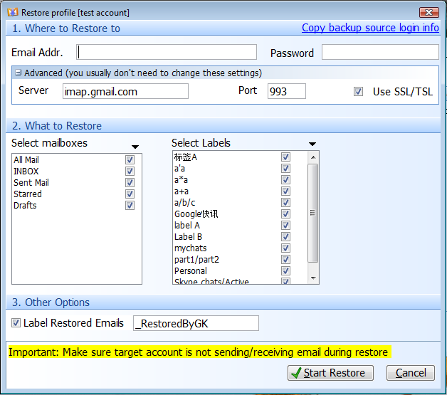 Gmail Keeper 1.3.18.302 software screenshot