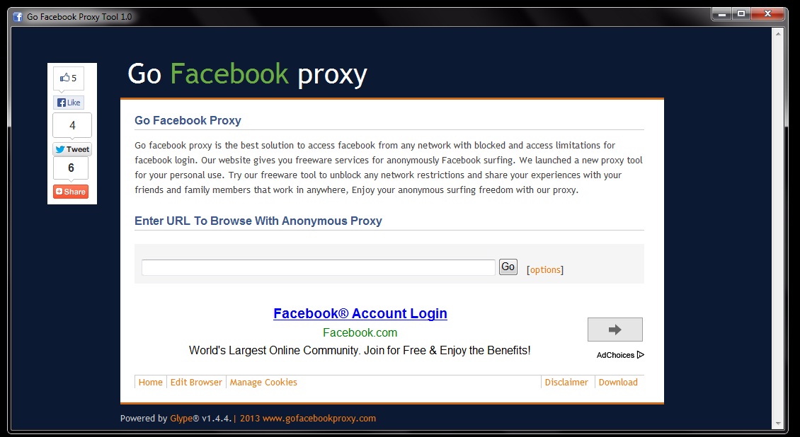 Go Facebook Proxy Tool 1.0 software screenshot
