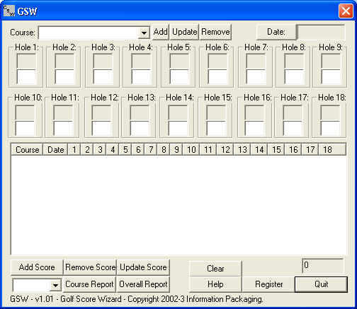 Golf Score Wizard PRO 1.01 software screenshot