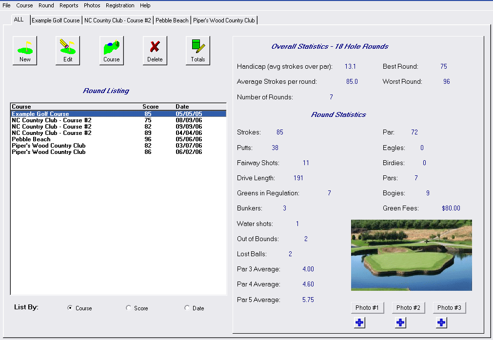 Golf Tracker 5.1 software screenshot