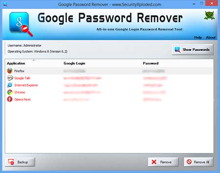 Google Password Remover 3.0 software screenshot