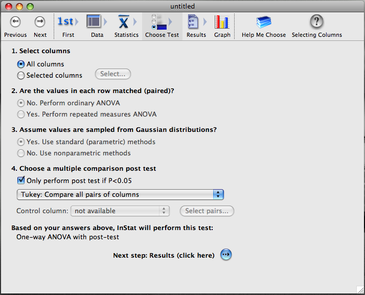 GraphPad InStat 3.10 software screenshot