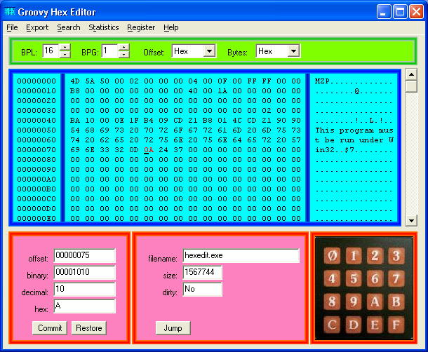 Groovy Hex Editor 1.6 software screenshot