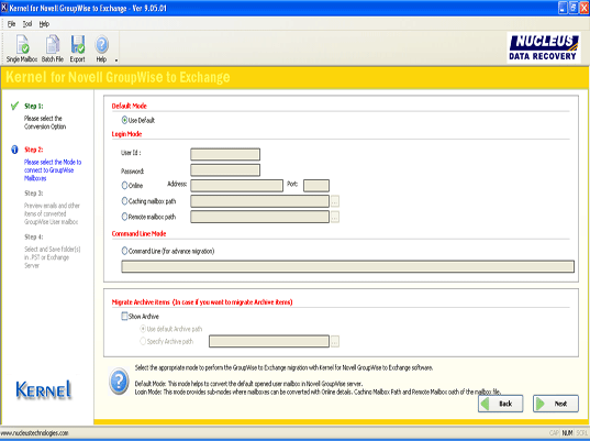 GroupWise to Exchange 9.05.01 software screenshot