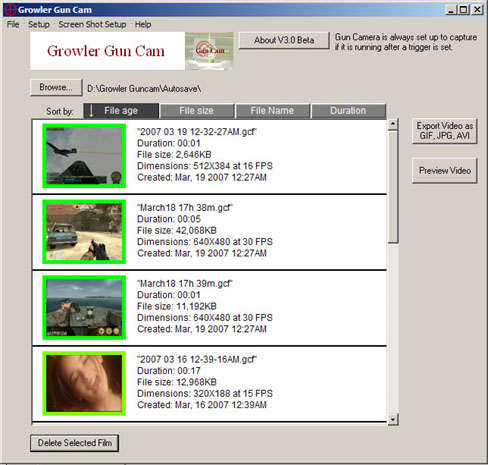 Growler Guncam 3.1.9.0 software screenshot