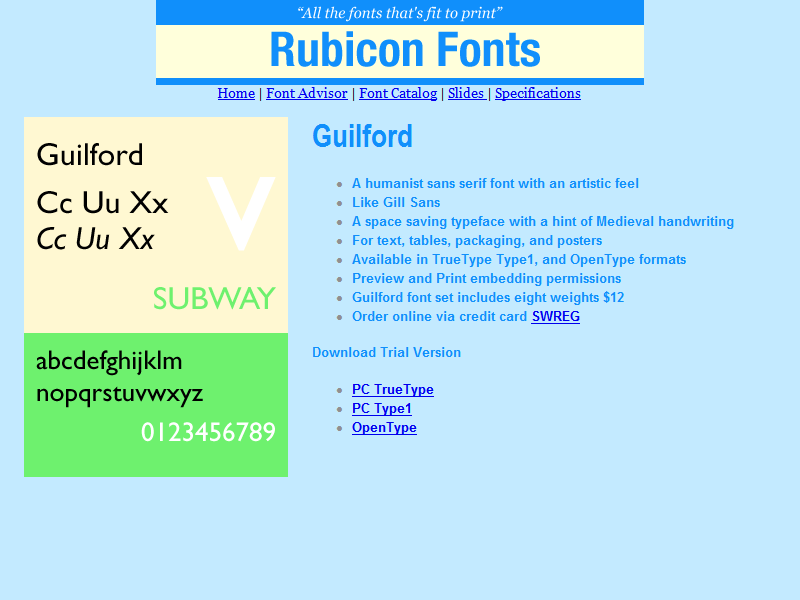 Guilford Font Type1 2.00 software screenshot