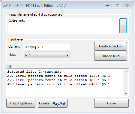 H264 Level Editor 1.5.3 software screenshot