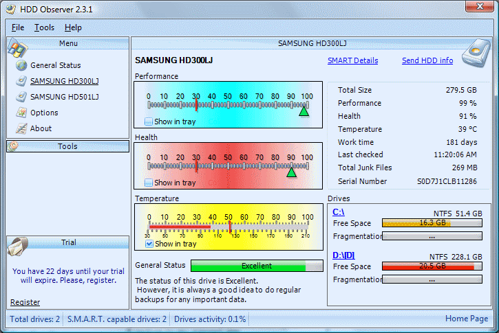 HDD Observer 5.2.1 software screenshot