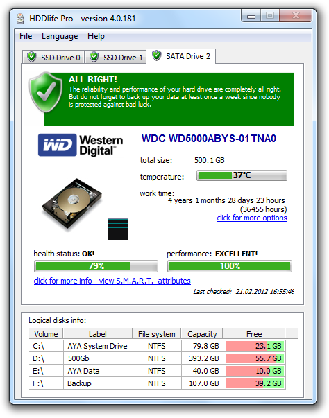 HDDlife Pro 4.0.193 software screenshot