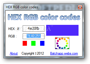 HEX RGB color codes 3.0 software screenshot