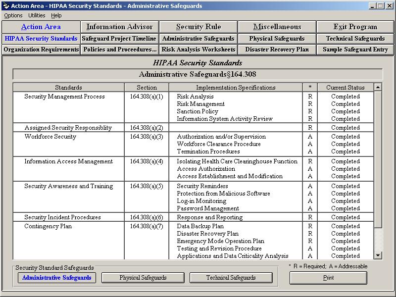 HIPAA Security Rule Assistant 9.5 software screenshot