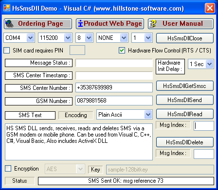 HS SMS DLL (GSM 07.05) 1.0 software screenshot