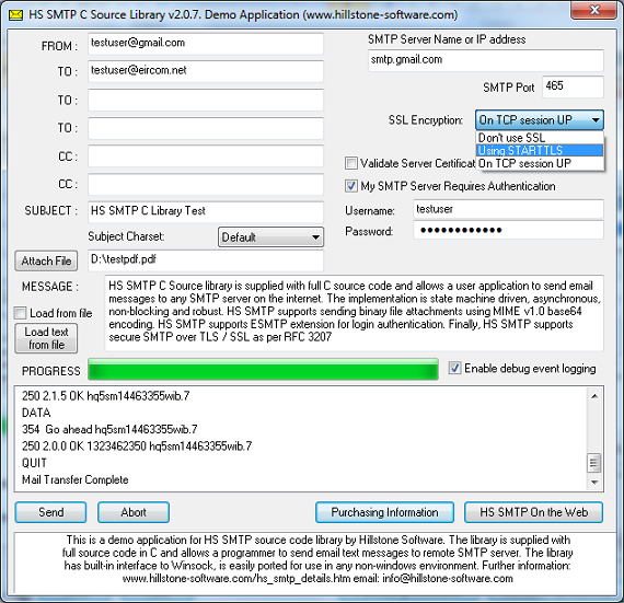 HS SMTP 2.0.8 software screenshot