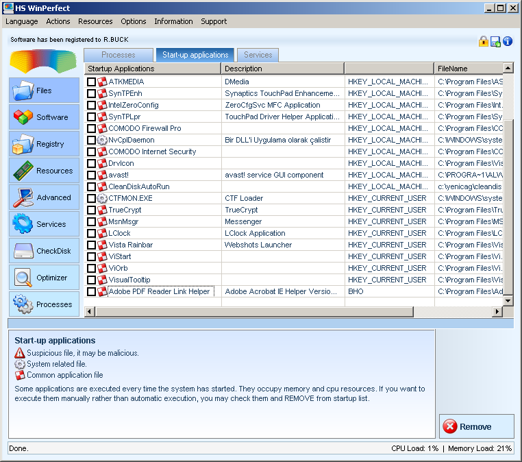 HS WinPerfect 6.22 software screenshot