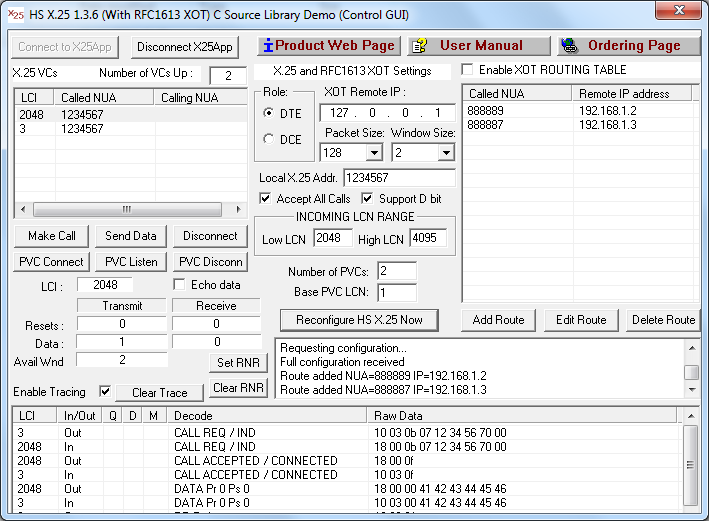 HS X.25 and RFC1613 XOT C Source Library 1.3.13 software screenshot