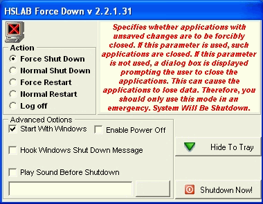 HSLAB Force Down Lite 2.7.5.2 software screenshot