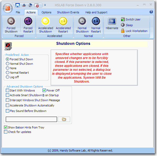 HSLAB Force Down 2.8.830.2010 software screenshot