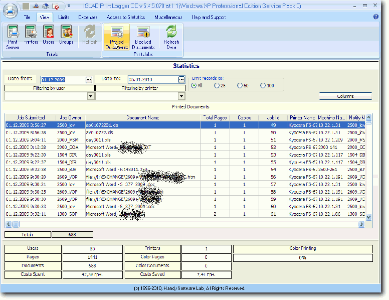 HSLAB Print Logger SOHO 5.5.829.2010 software screenshot