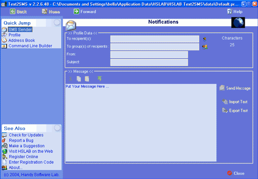 HSLAB Text2SMS 2.2 software screenshot
