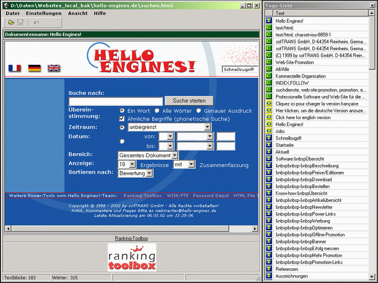 HTML File Translator 1.2 software screenshot