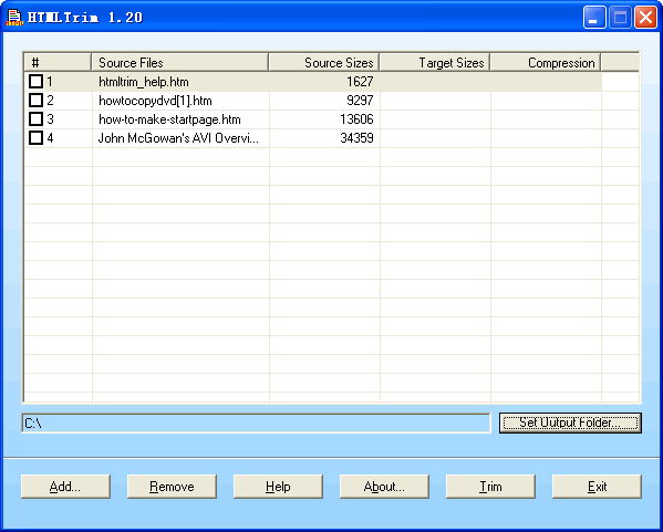 HTMLTrim 1.20 software screenshot