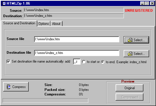 HTMLZip 1.6.1 software screenshot