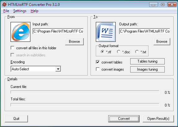 HTMLtoRTF Converter Pro 3.1.0 software screenshot