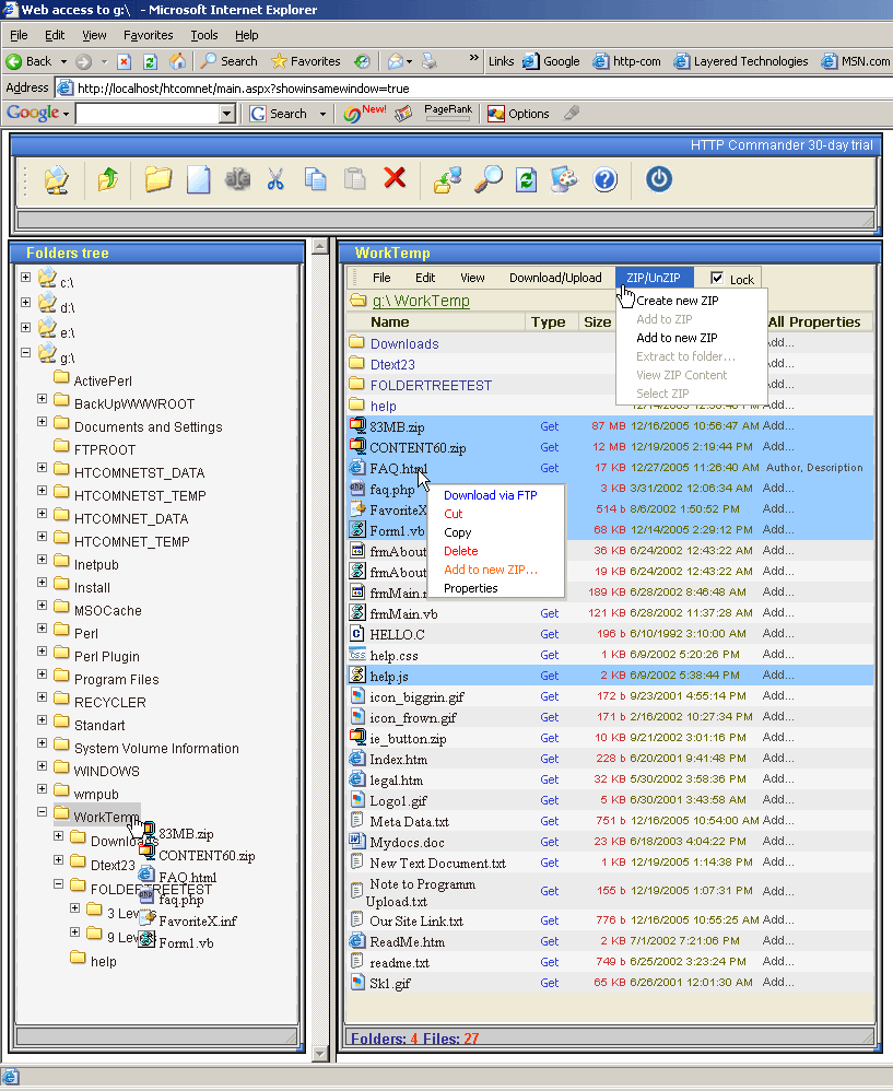 HTTP Commander 6.0 software screenshot