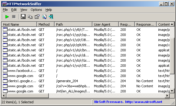 HTTPNetworkSniffer 1.57 software screenshot