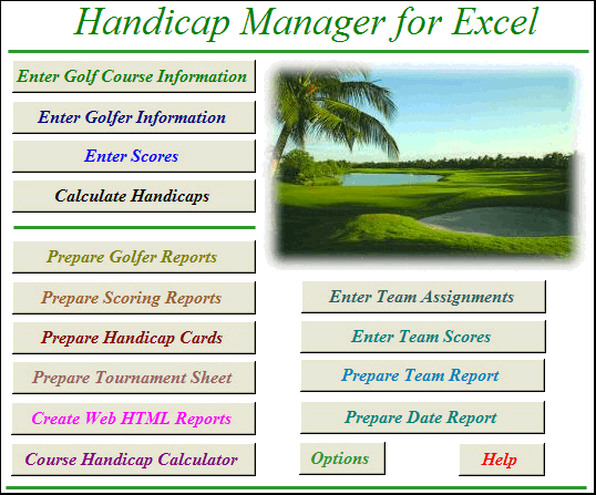 Handicap Manager for Excel 5.0 software screenshot