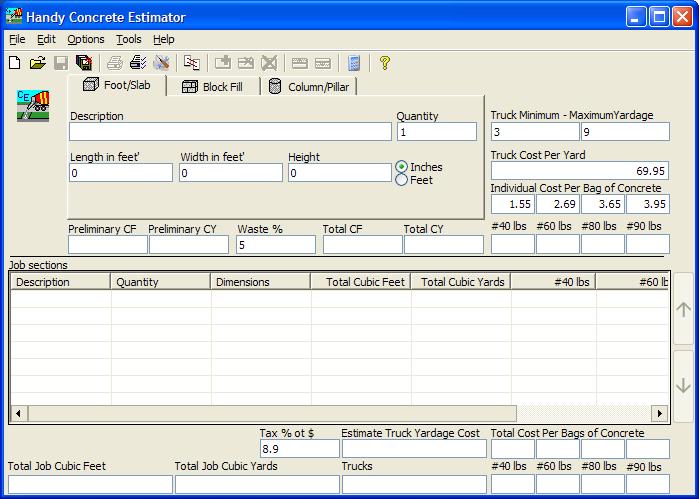 Handy Concrete Estimator 4.6.0 software screenshot