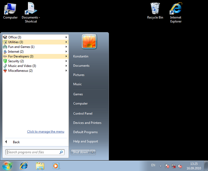 Handy Start Menu 1.96 software screenshot