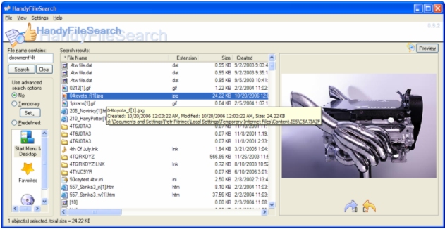 HandyFileSearch 1.1.0 software screenshot