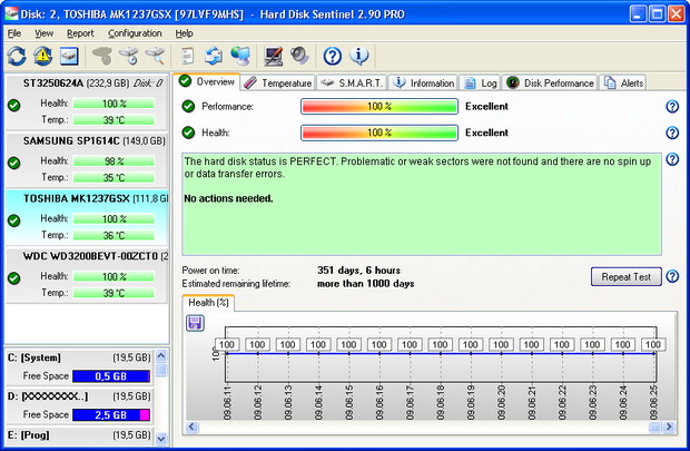 Hard Disk Sentinel 5.01.8557 software screenshot