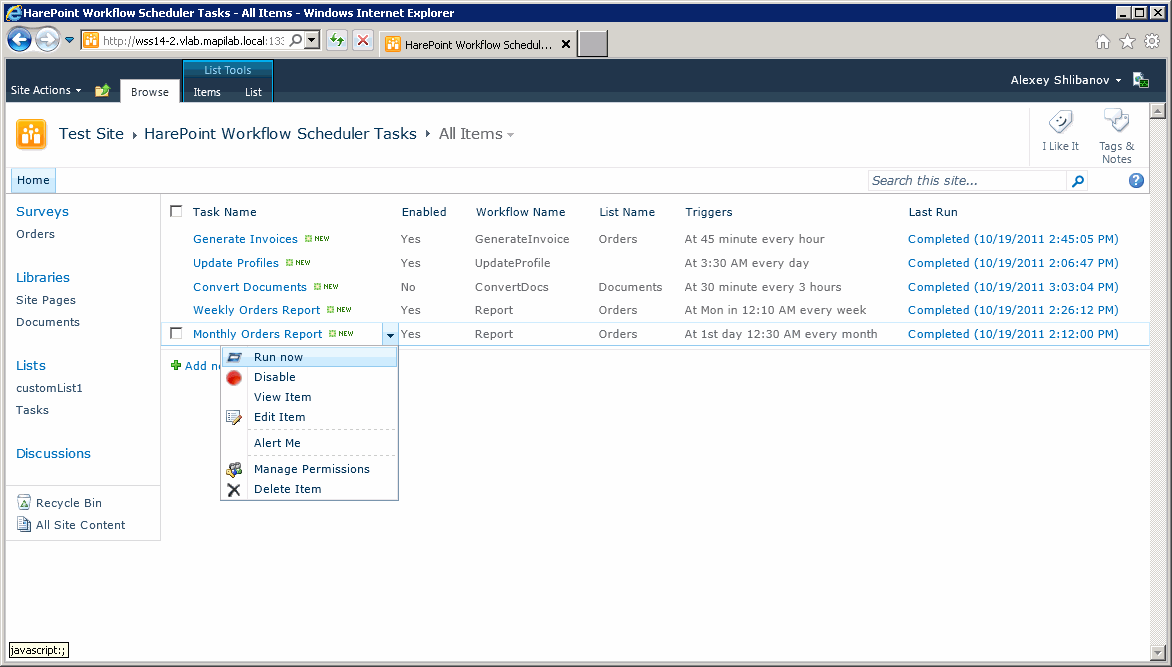 HarePoint Workflow Scheduler for SharePoint 1.5.976 software screenshot