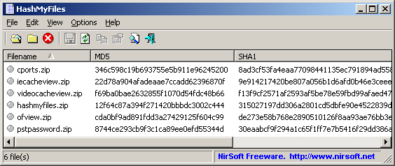 HashMyFiles 2.23 software screenshot